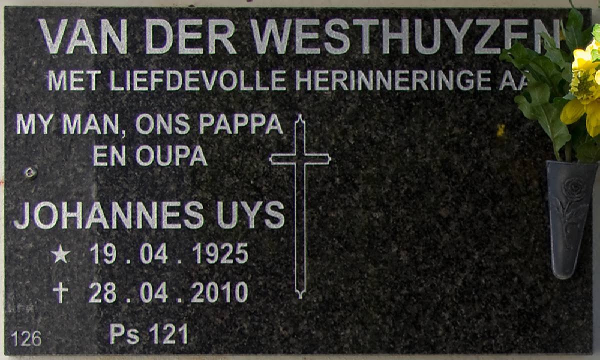WESTHUYZEN Johannes Uys, van der 1925-2010