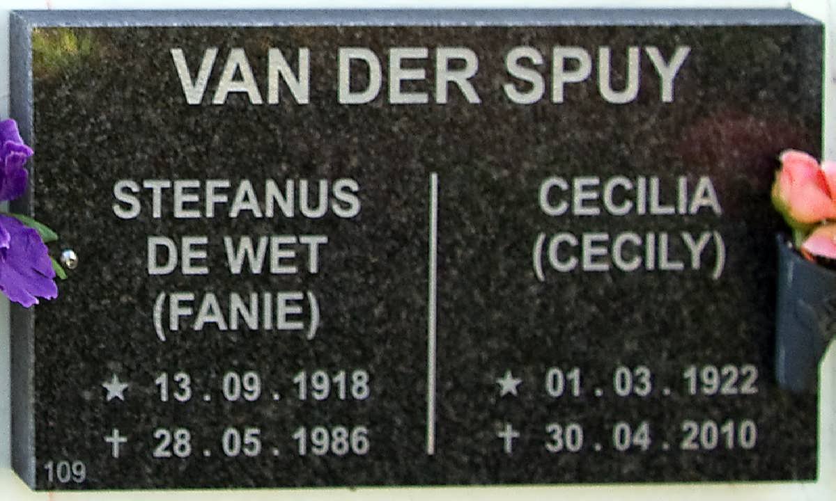 SPUY Stefanus De Wet, van der 1918-1986 &amp; Cecilia 1922-2010