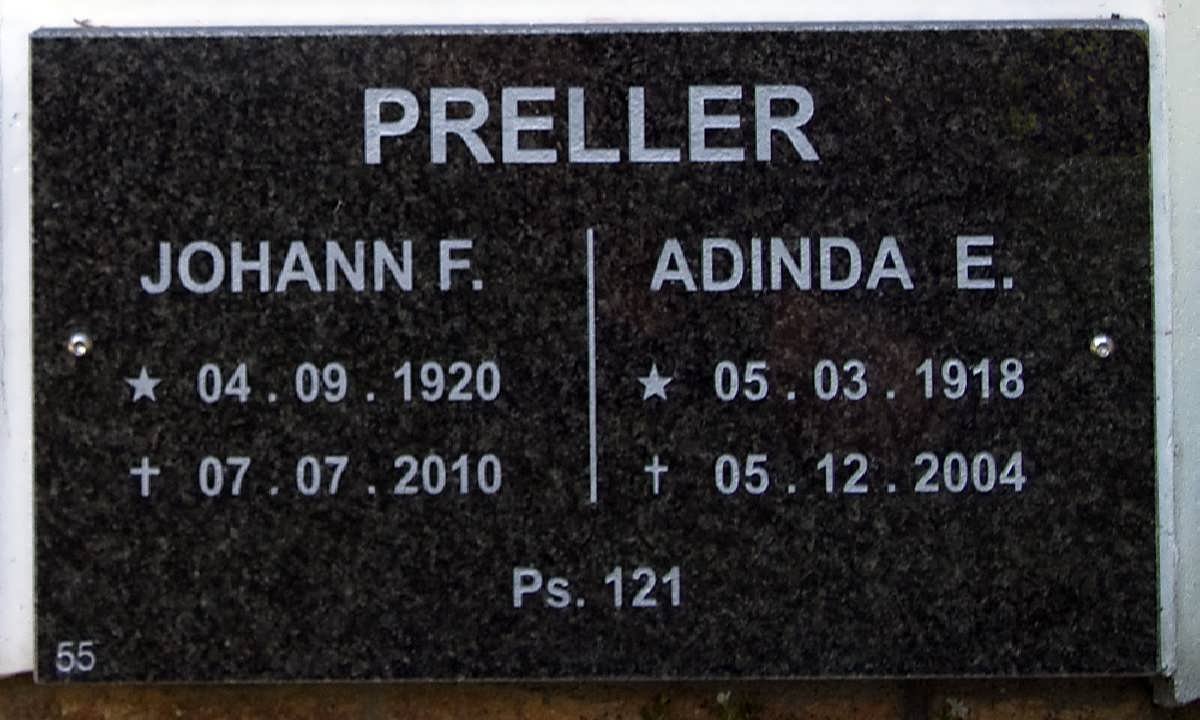 PRELLER Johann F. 1920-2010 &amp; Adinda E. 1918-2004