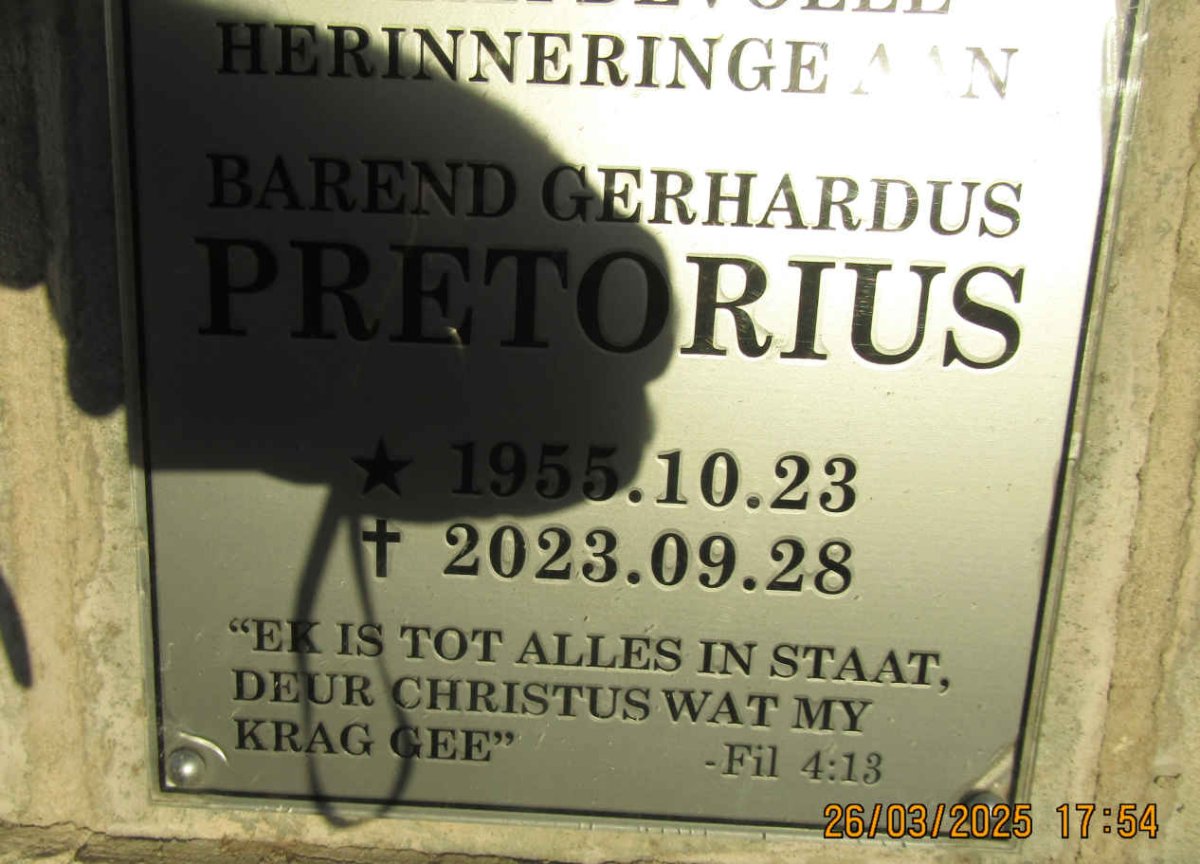PRETORIUS Barend Gerhardus 1955-2023