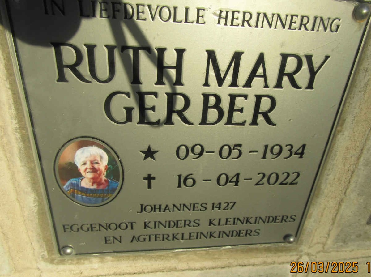 GERBER Ruth Mary 1934-2022