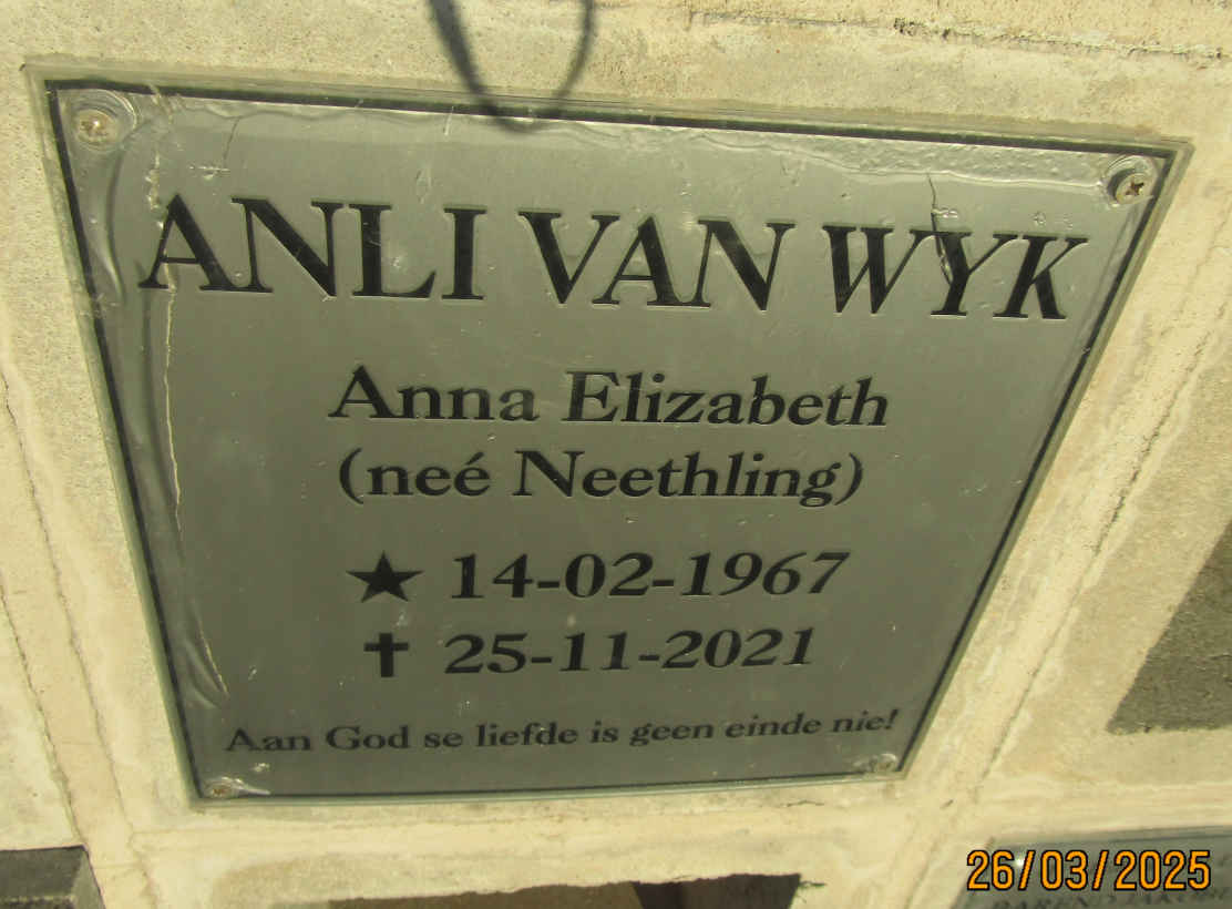 WYK Anna Elizabeth, van nee NEETHLING 1967-2021