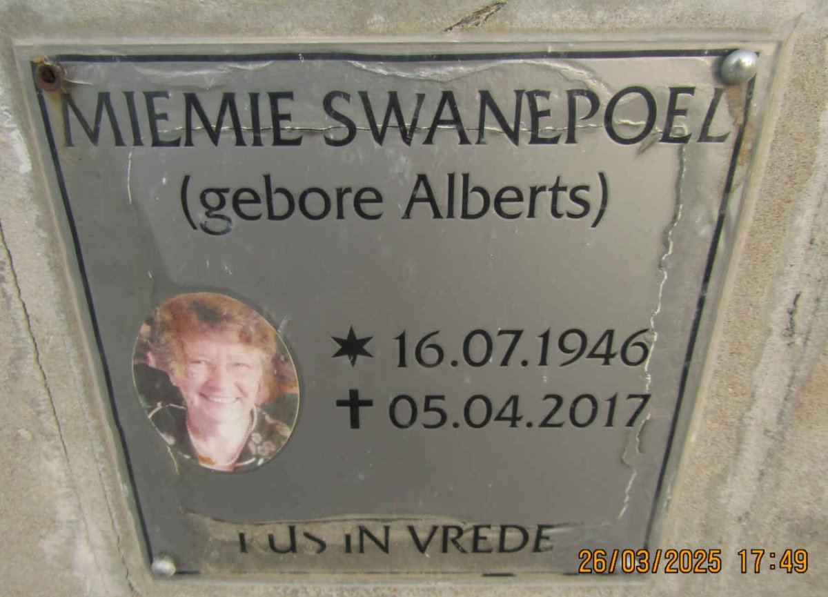 SWANEPOEL Miemie nee ALBERTS 1946-2017