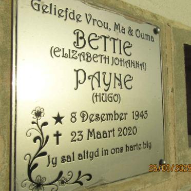 PAYNE Elizabeth Johanna nee HUGO 1945-2020