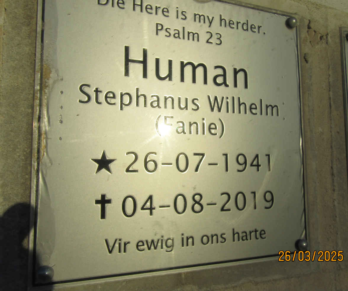 HUMAN Stephanus Wilhelm 1941-2019