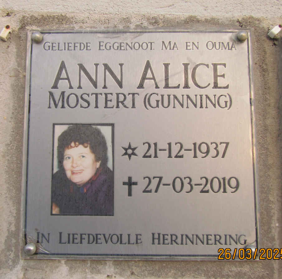 MOSTERT Ann Alice nee GUNNING 1937-2019