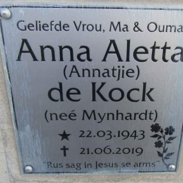 KOCK Anna Aletta, de nee MYNHARDT 1943-2019