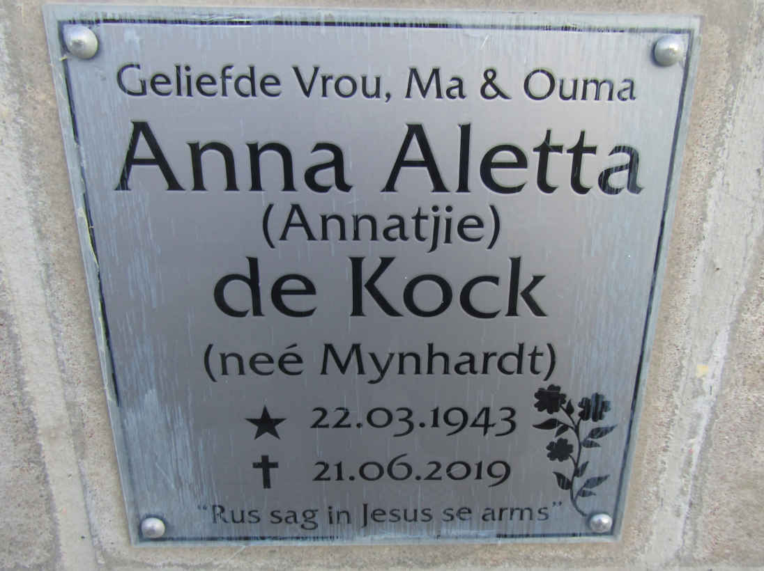 KOCK Anna Aletta, de nee MYNHARDT 1943-2019