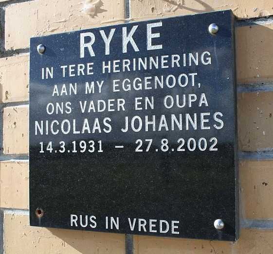 RYKE Nicolaas Johannes 1931-2002