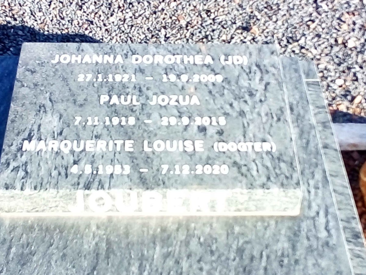 JOUBERT Paul Jozua 1918-2015 :: JOUBERT Marquerite Louise 1953-2020