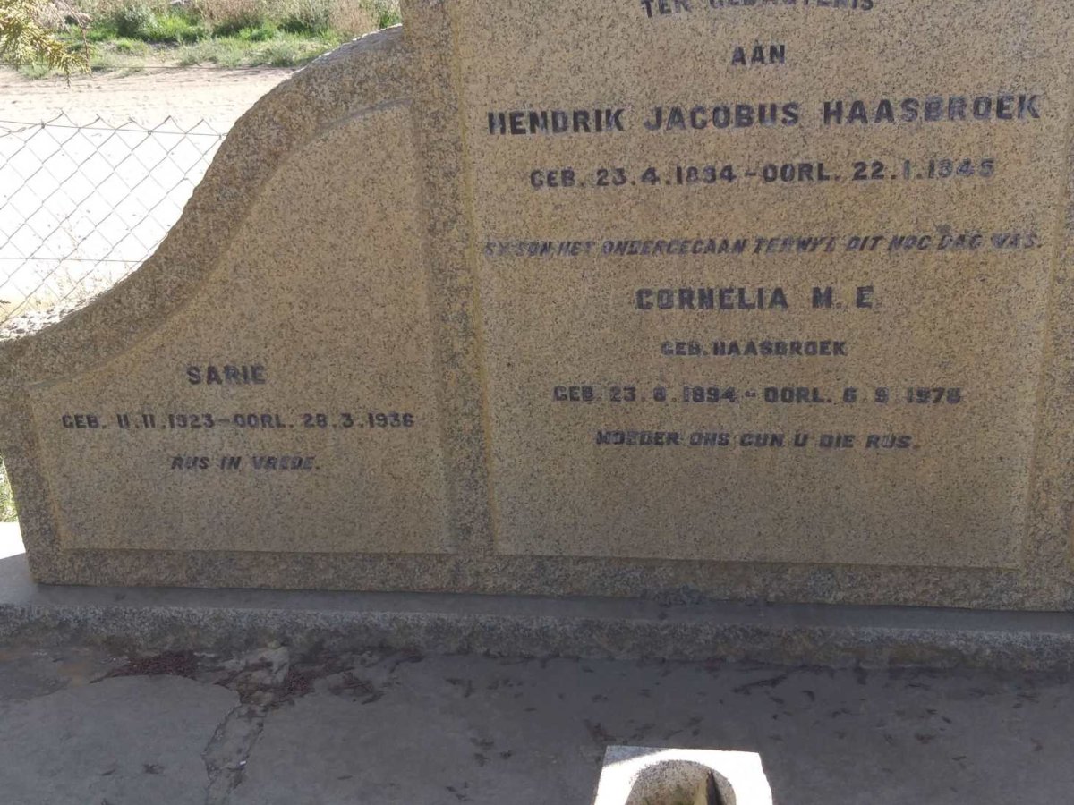 HAASBROEK Hendrik Jacobus 1894-1945 &amp; Cornelia M.E. HAASBROEK 1894-1978