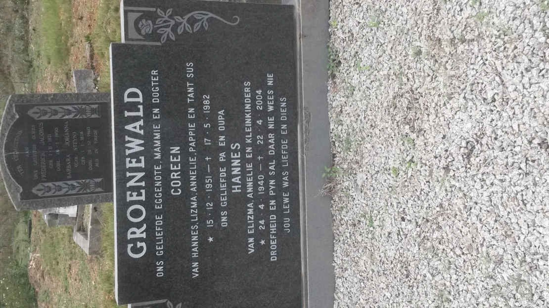GROENEWALD Hannes 1940-2004 &amp; Coreen 1951-1982