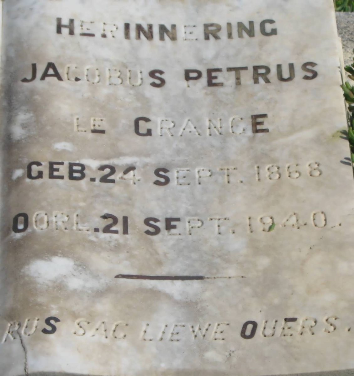 GRANGE Jacobus Petrus, le 1868-1940