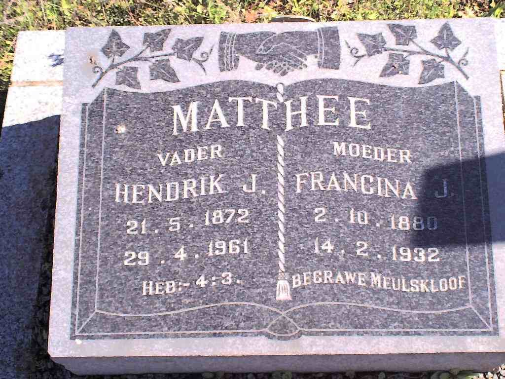 MATTHEE Hendrik J. 1872-1961 &amp; Francina J. 1880-1932