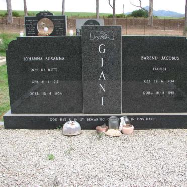 GIANI Barend Jacobus 1904-1981 &amp; Johanna Susanna DE WITT 1915-1954