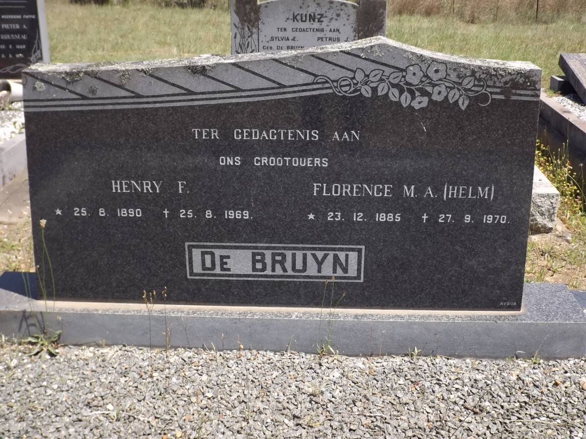 BRUYN Henry F., de 1890-1969 &amp; Florence M.A. HELM 1885-1970