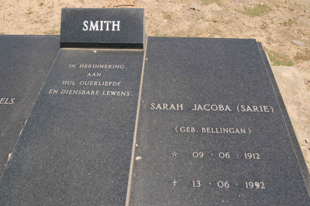 SMITH Sarah Jacoba nee BELLINGAN 1912-1992