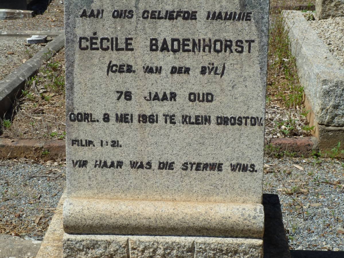 BADENHORST Cécile nee VAN DER BŸL -1961