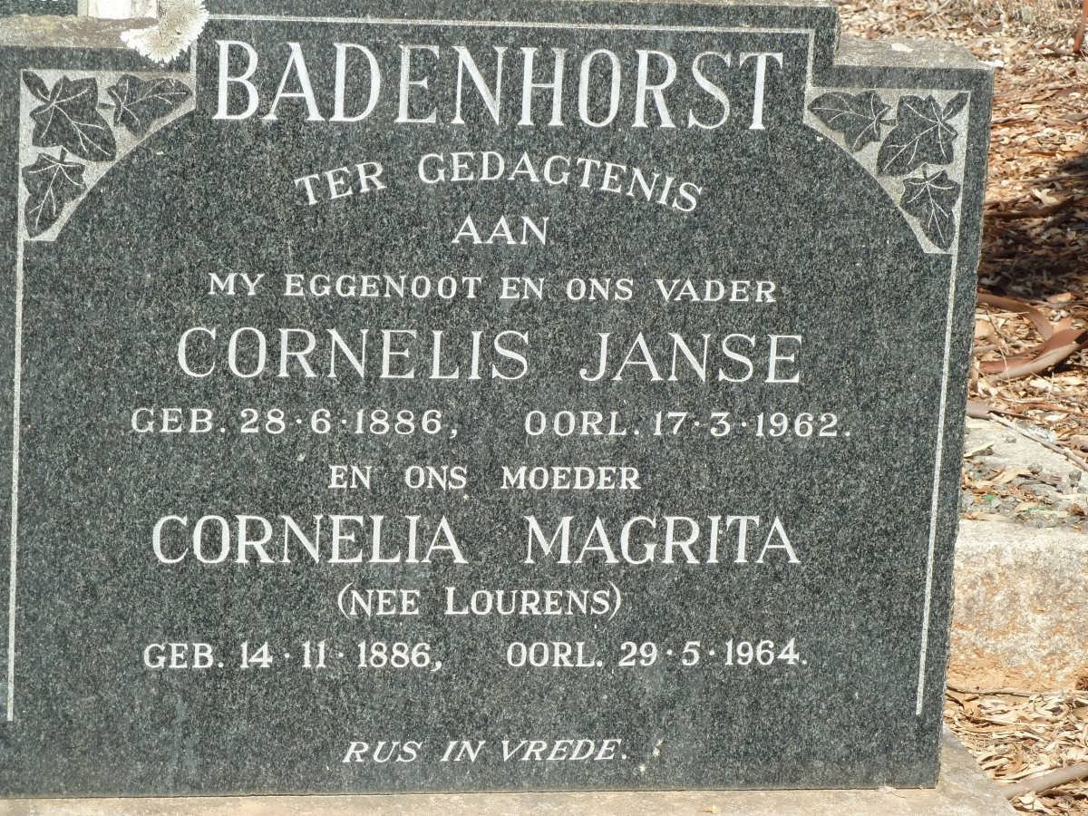 BADENHORST Cornelis Janse 1886-1962 &amp; Cornelia Magrita LOURENS 1886-1964