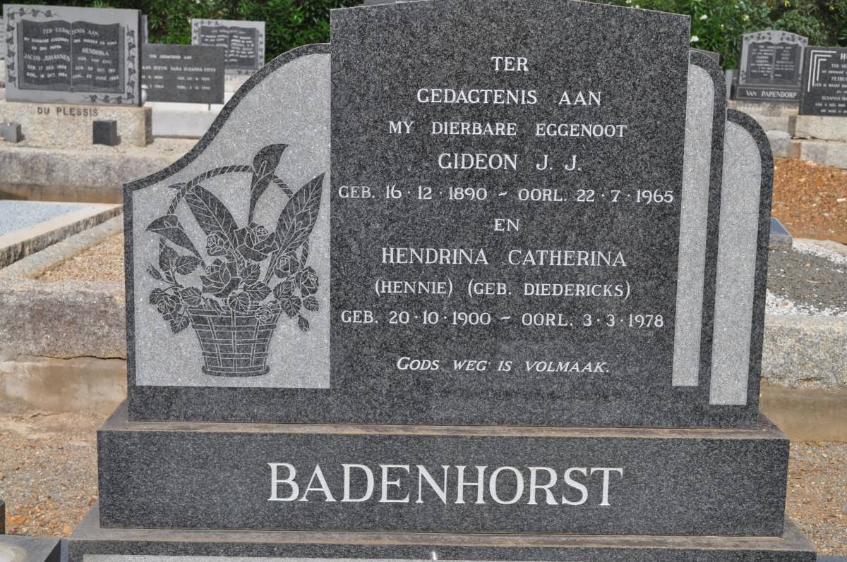 BADENHORST Gideon J.J. 1890-1965 &amp; Hendrina Catherina DIEDERICKS 1900-1978