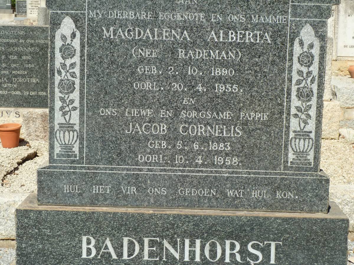 BADENHORST Jacob Cornelis 1883-1958 &amp; Magdalena Alberta RADEMAN 1890-1955