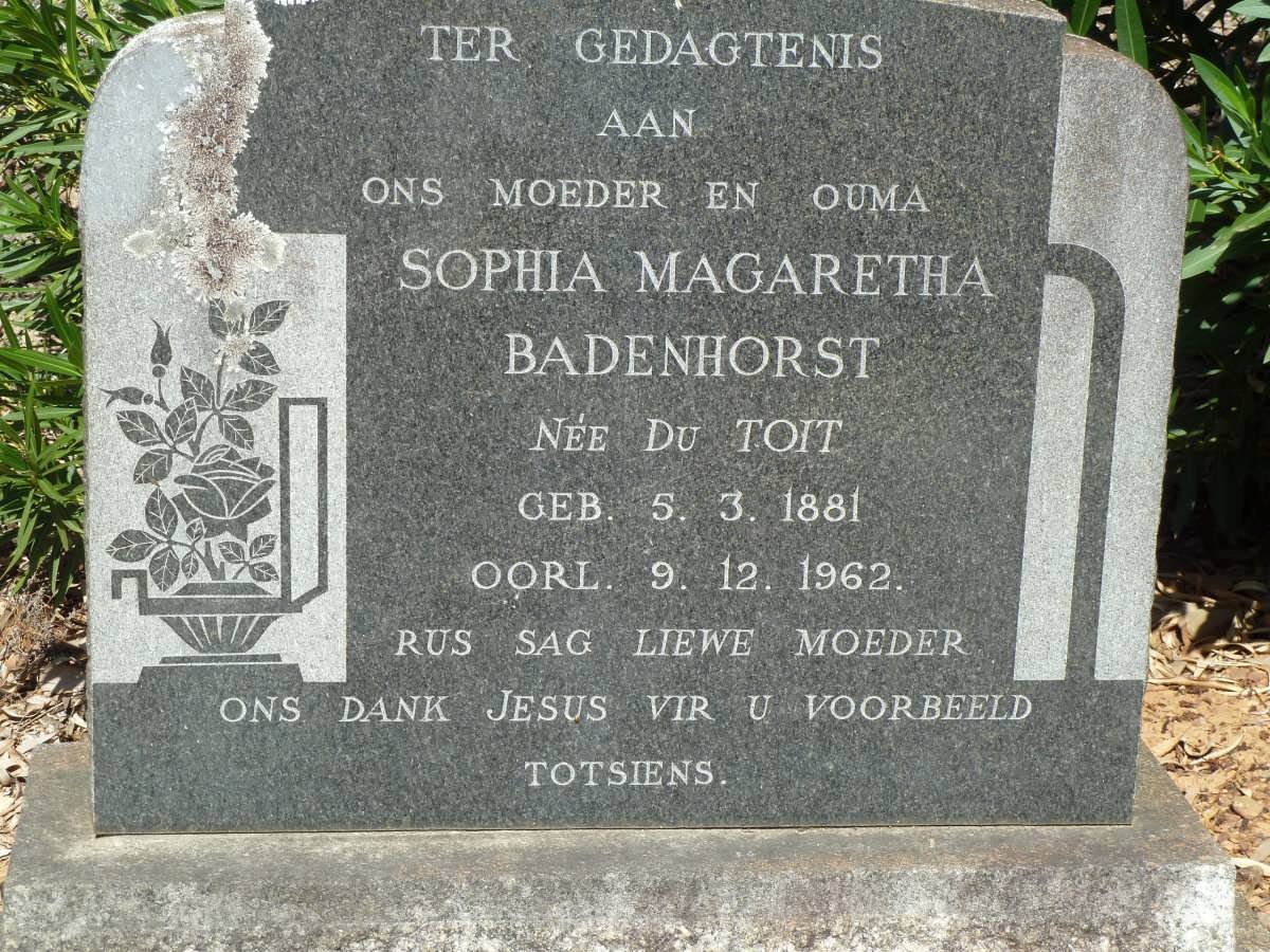 BADENHORST Sophia Magaretha nee DU TOIT 1881-1962