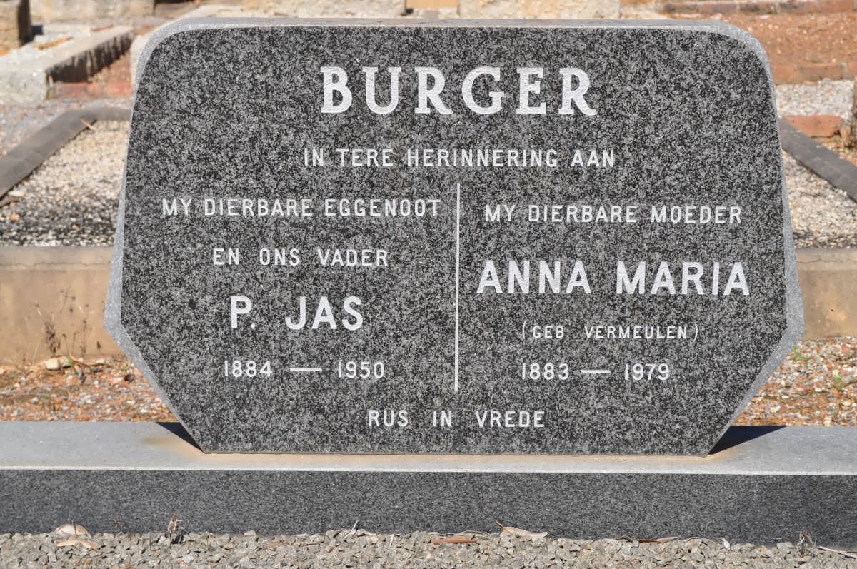 BURGER P. Jas 1884-1950 &amp; Anna Maria VERMEULEN 1883-1979