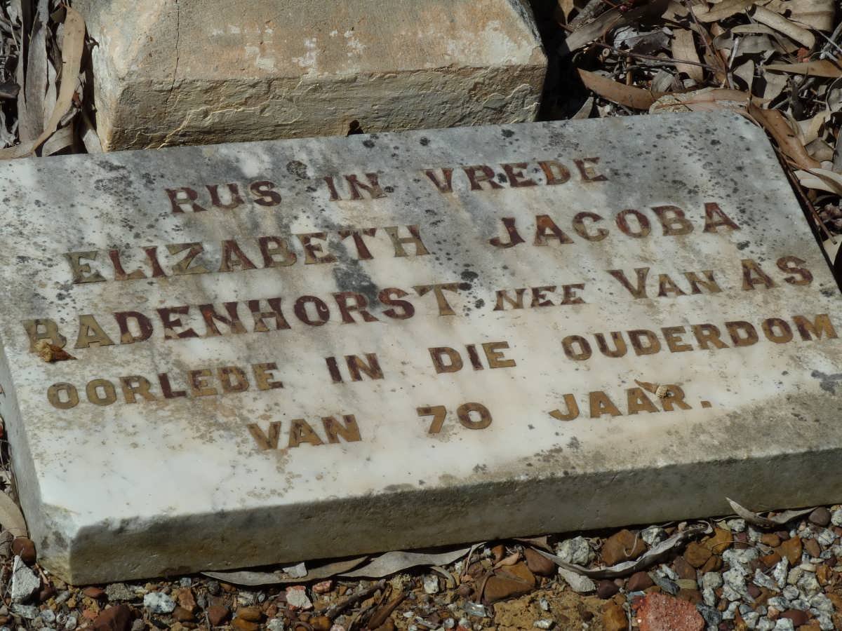 BADENHORST Elizabeth Jacoba nee VAN AS