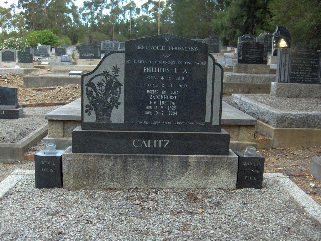 CALITZ Phillipus L.A. 1918-1960 :: BADENHORST E.M. voorheen CALITZ 1925-2004