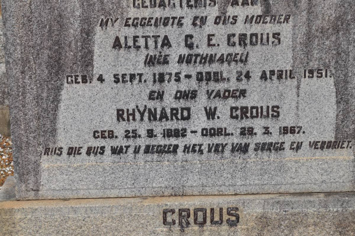 CROUS Rhynard W. 1882-1967 &amp; Aletta C.E. NOTHNAGEL 1875-1951