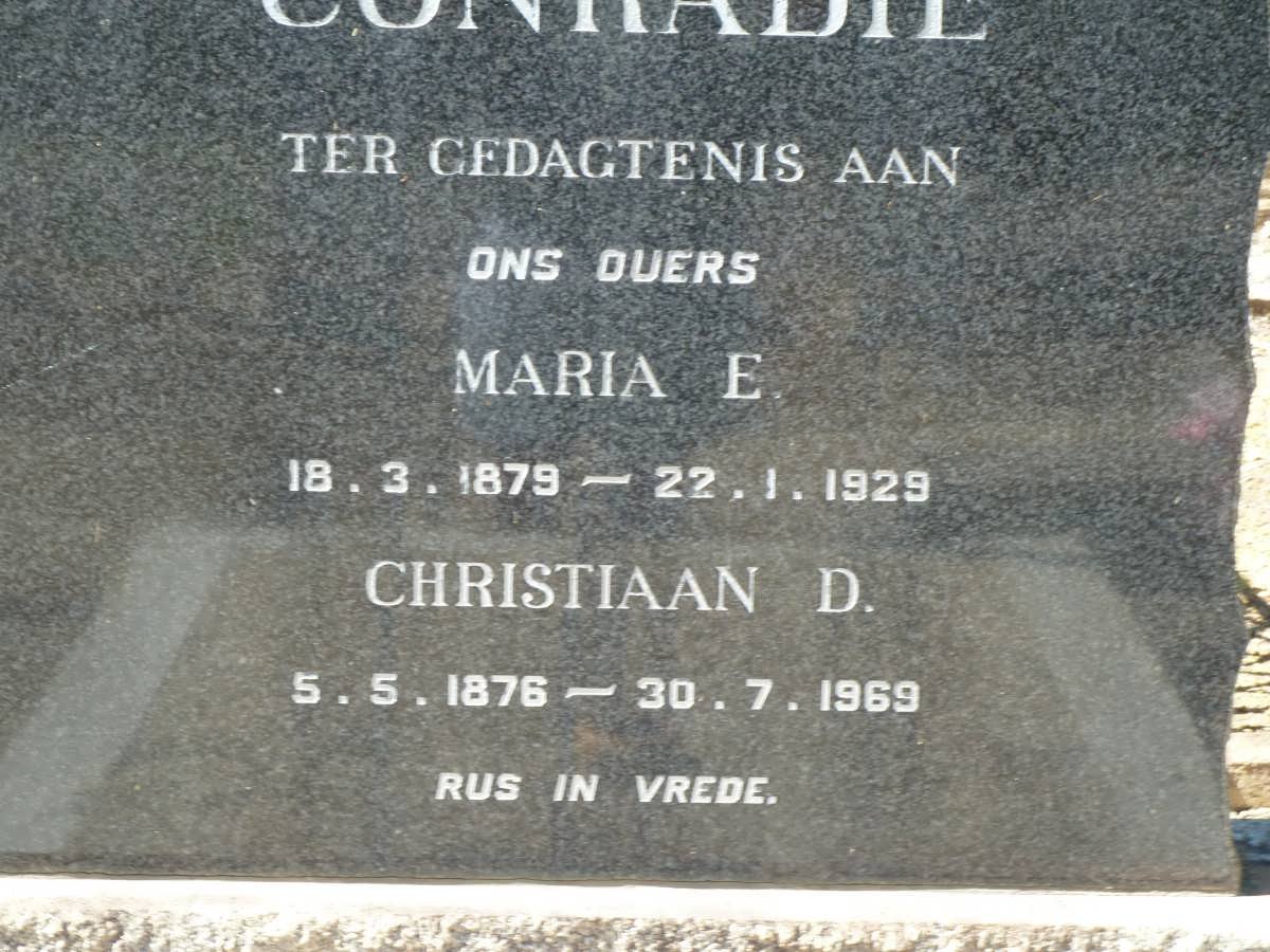CONRADIE Christiaan D. 1876-1969 &amp; Maria E. 1879-1929