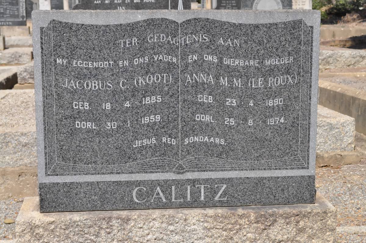 CALITZ Jacobus C. 1885-1959 &amp; Anna M.M. LE ROUX 1890-1974