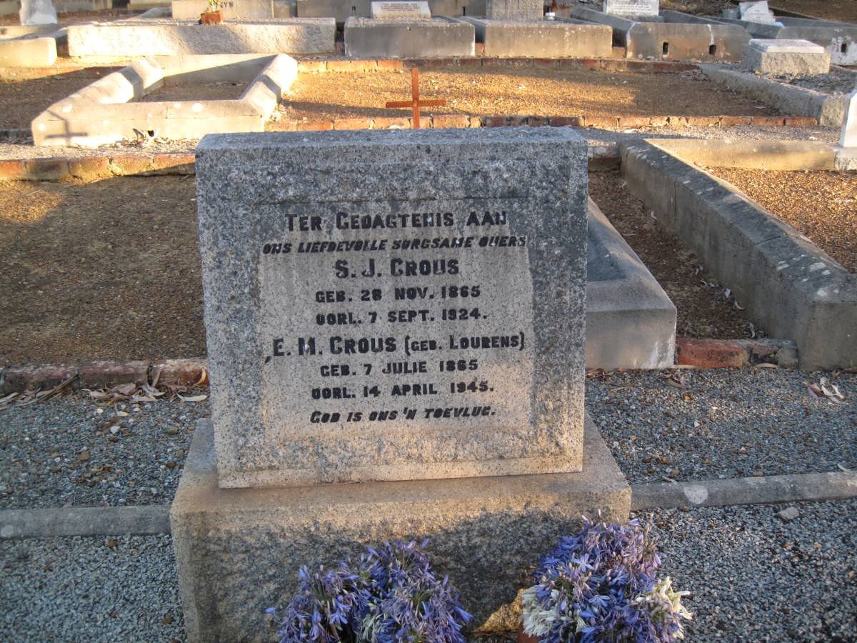 CROUS S.J. 1865-1924 &amp; E.M. LOURENS 1865-1945