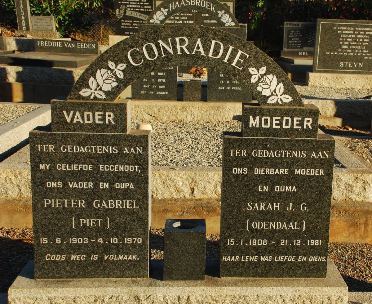 CONRADIE Pieter Gabriel 1903-1970 &amp; Sarah J.G. ODENDAAL 1908-1981