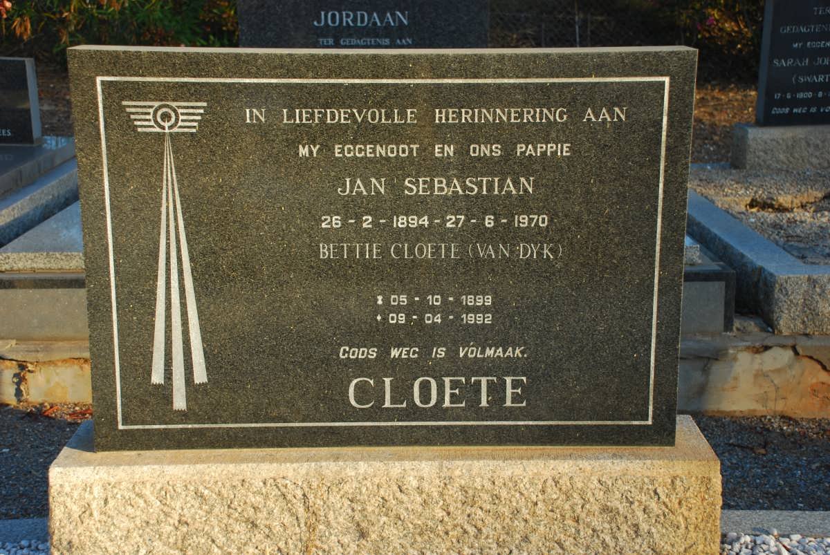 CLOETE Jan Sebastiaan 1894-1970 &amp; Bettie VAN DYK 1899-1992