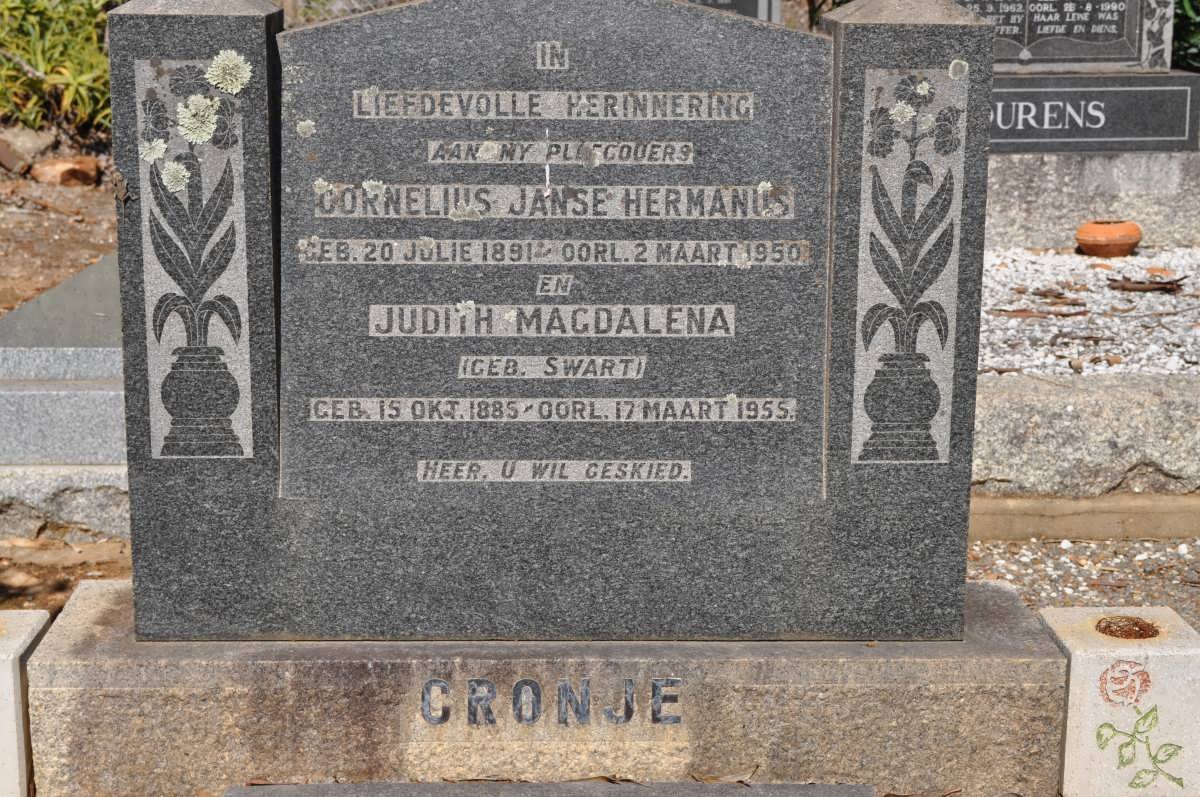 CRONJE Cornelius Janse Hermanus 1891-1950 &amp; Judith Magdalena SWART 1885-1955