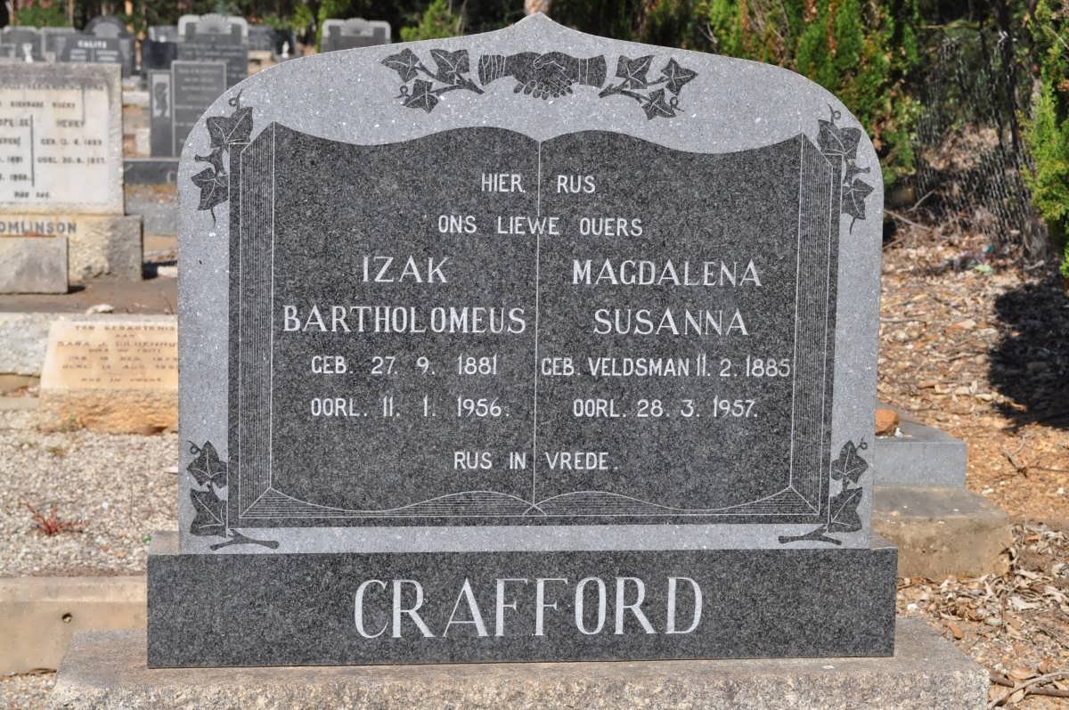 CRAFFORD Izak Bartholomeus 1881-1956 &amp; Magdalena Susanna VELDSMAN 1885-1957