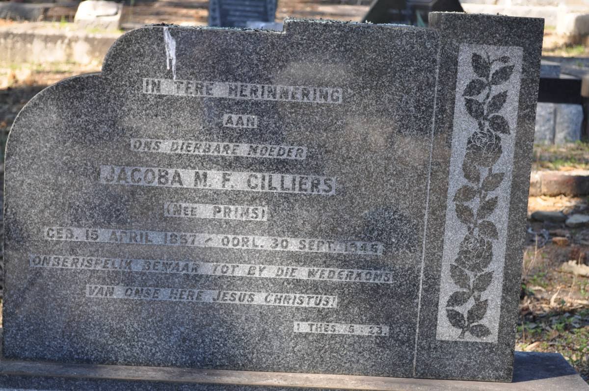 CILLIERS Jacoba M.F. nee PRINS 1857-1945