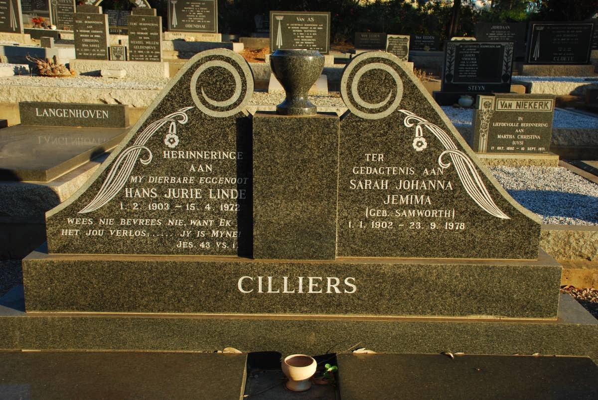 CILLIERS Hans Jurie Linde 1903-1972 &amp; Sarah Johanna Jemima SAMWORTH 1902-1978