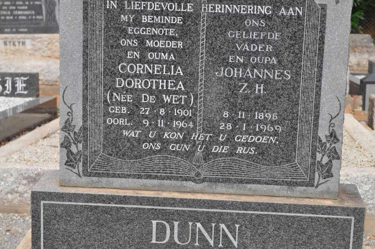 DUNN Johannes Z.H. 1895-1969 &amp; Cornelia Dorothea DE WET 1901-1964