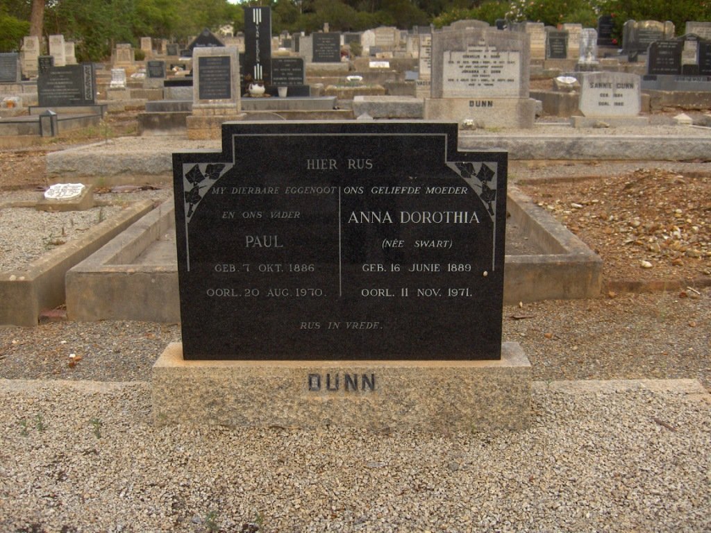 DUNN Paul 1886-1970 &amp; Anna Dorothea SWART 1889-1971