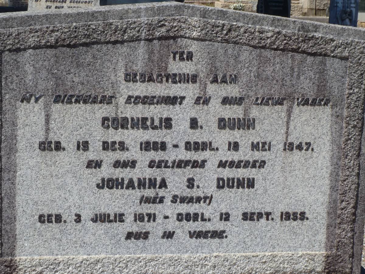 DUNN Cornelis B. 1868-1947 &amp; Johanna S. SWART 1871-1955