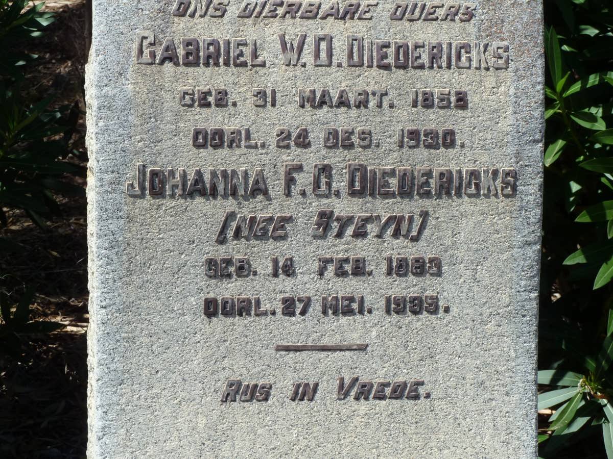 DIEDERICKS Gabriel W.D. 1858-1930 &amp; Johanna F.C. STEYN 1863-1935