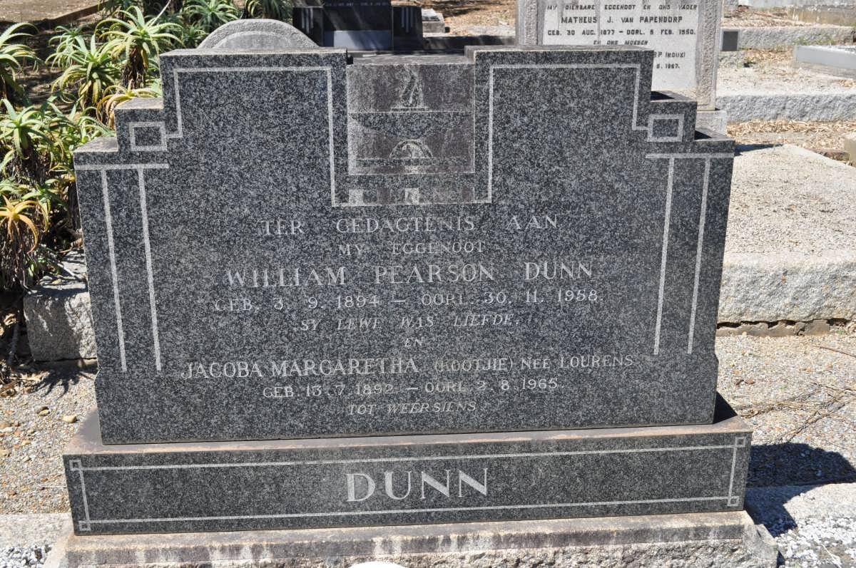 DUNN William Pearson 1894-1958 &amp; Jacoba Margaretha LOURENS 1892-1965