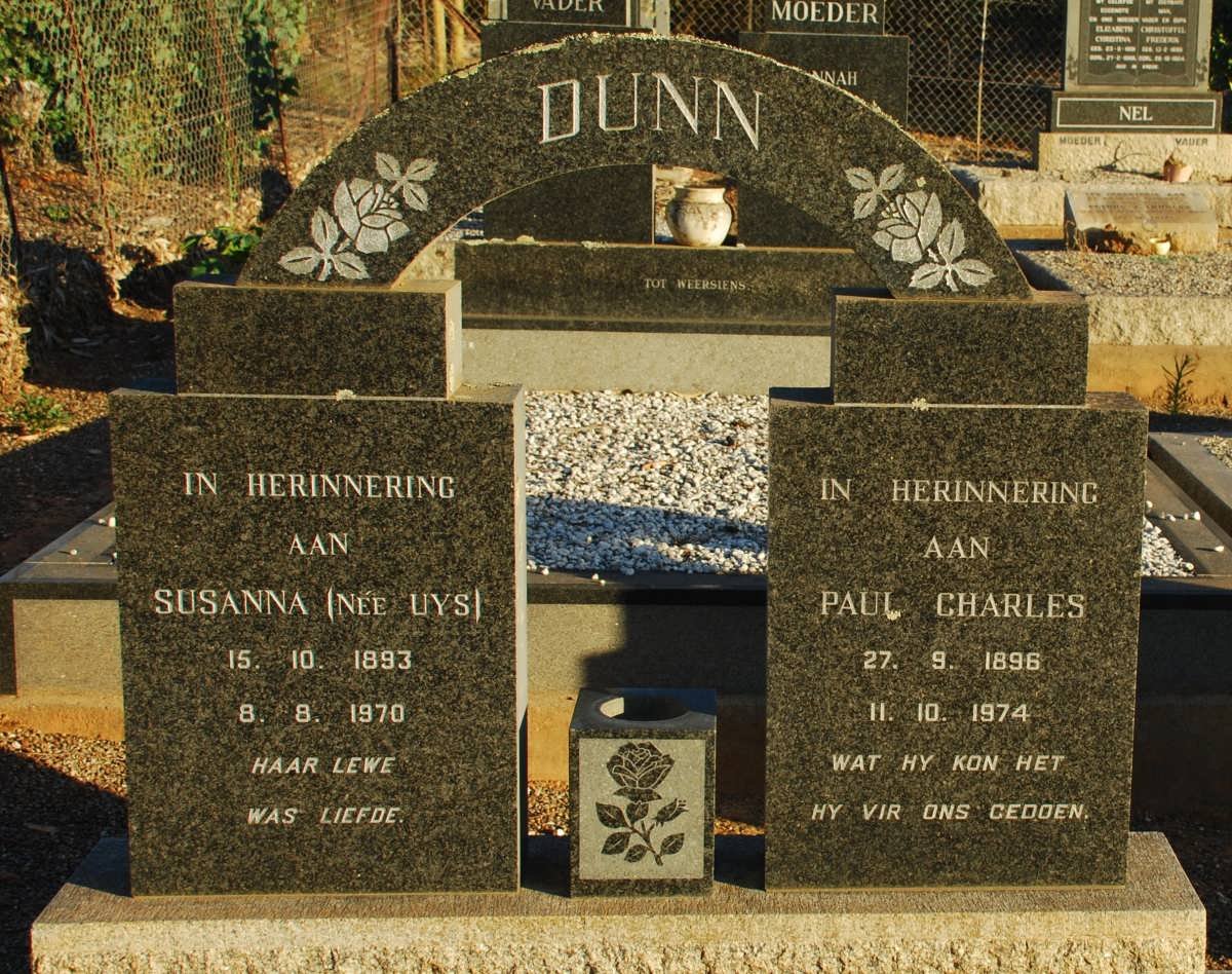 DUNN Paul Charles 1896-1974 &amp; Susanna UYS 1893-1970