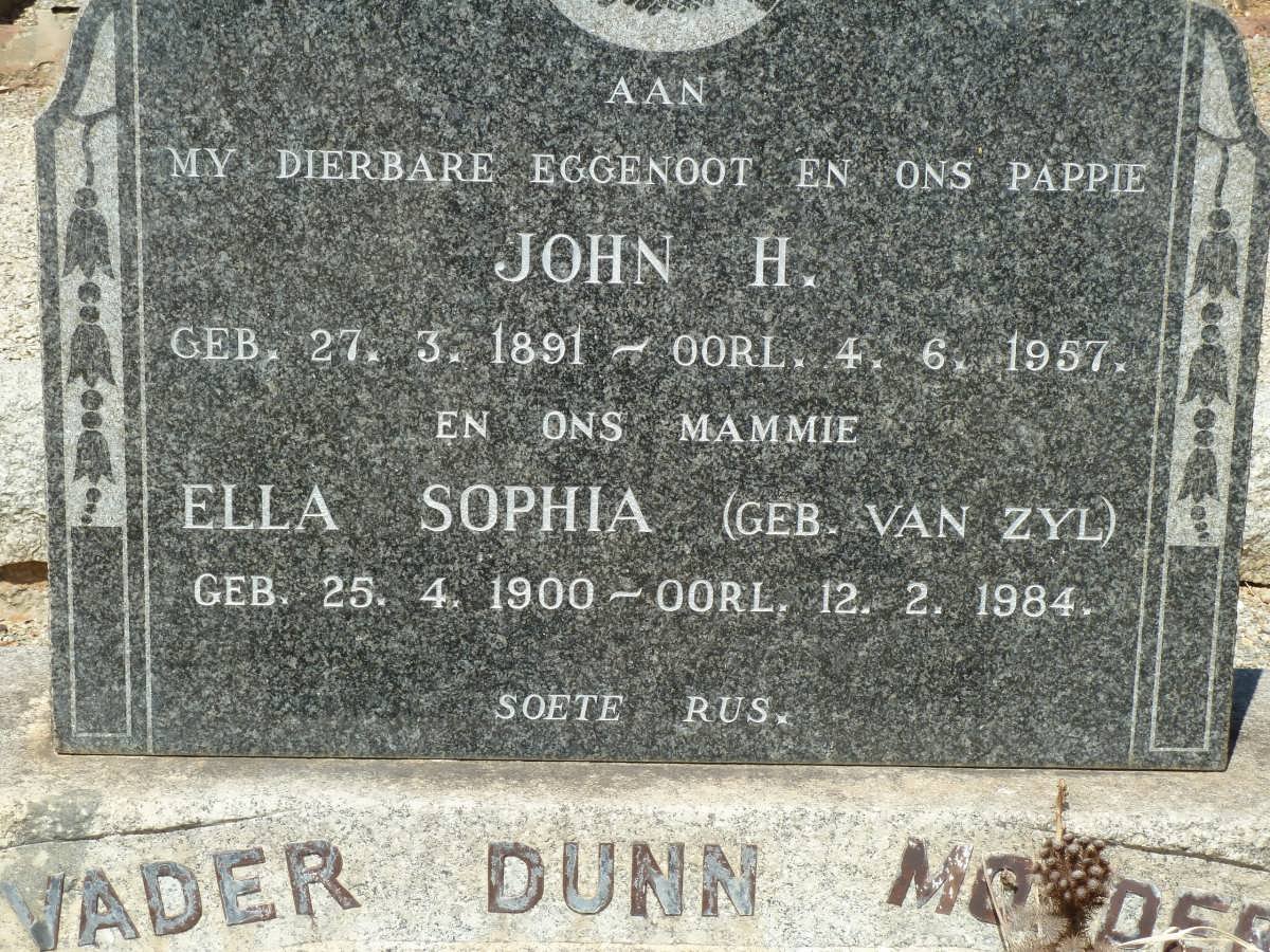 DUNN John H. 1891-1957 &amp; Ella Sophia VAN ZYL 1900-1984