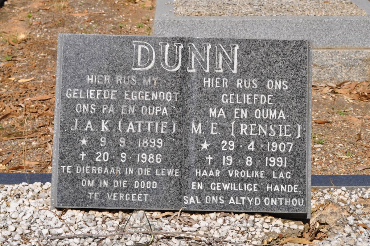 DUNN J.A.K. 1899-1986 &amp; M.E. 1907-1991