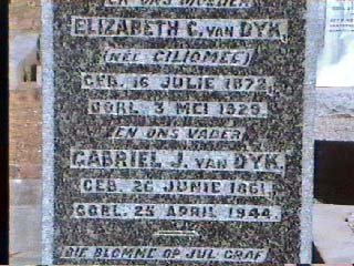 DYK Gabriel J., van 1861-1944 &amp; Elizabeth C. GILIOMEE 1872-1929