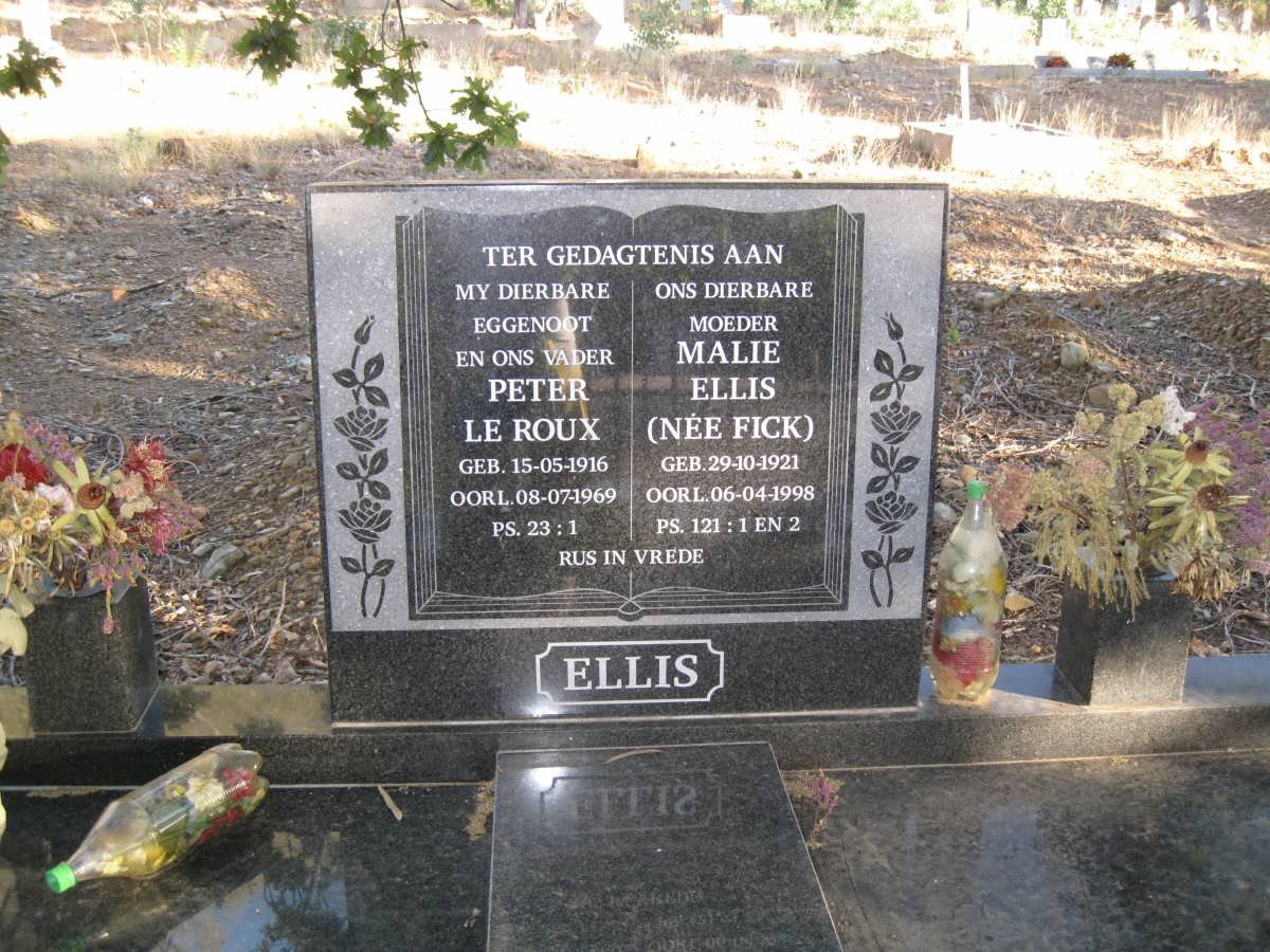 ELLIS Peter le Roux 1916-1969 &amp; Malie FICK 1921-1998