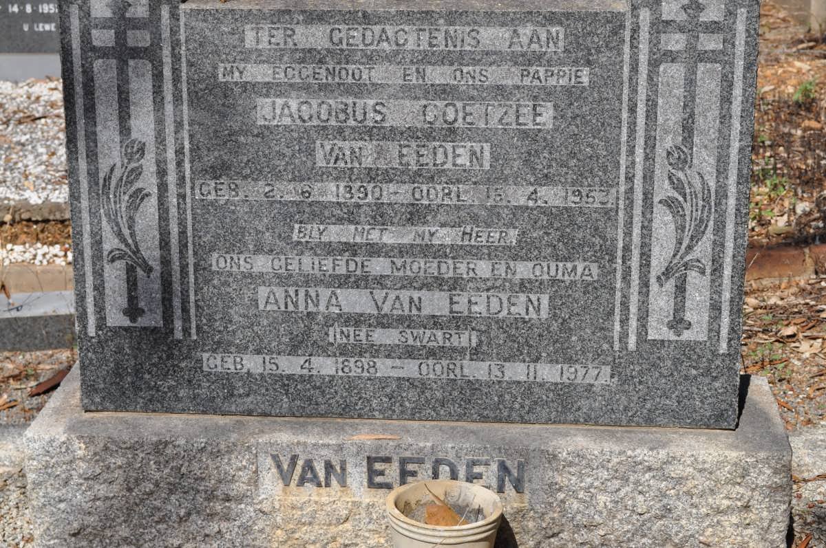EEDEN Jacobus Coetzee, van 1890-1953 &amp; Anna SWART 1898-1977